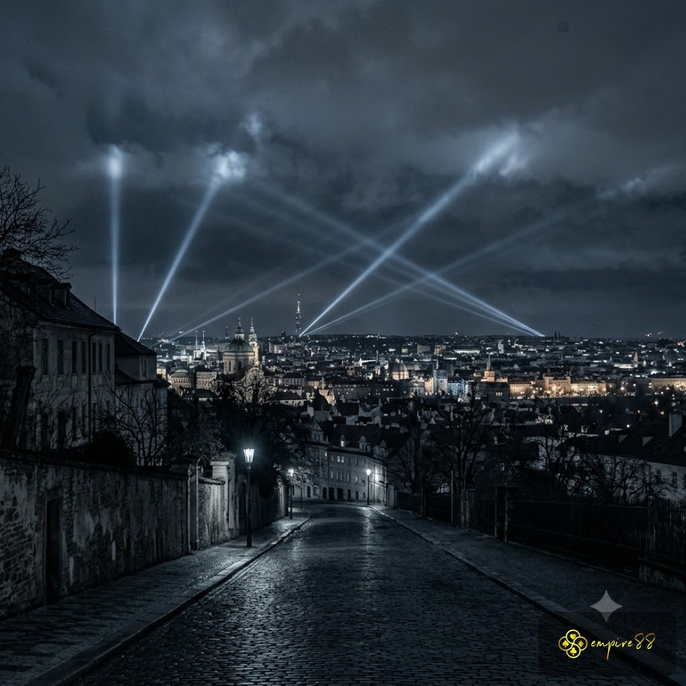 Ilustrasi malam kota setelah serangan Rusia ke Kyiv dengan rudal dan drone