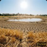 Ladang kering dan langit terik menggambarkan gelombang panas Eropa